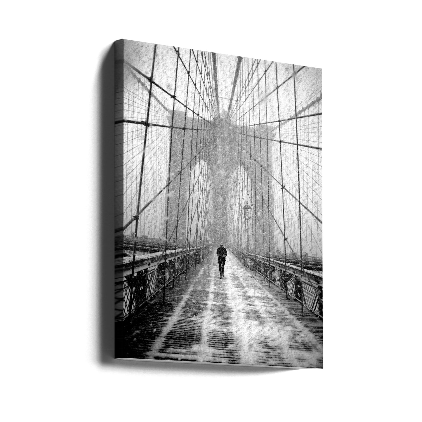 New York Walker in Blizzard - Brooklyn Bridge | Canvas