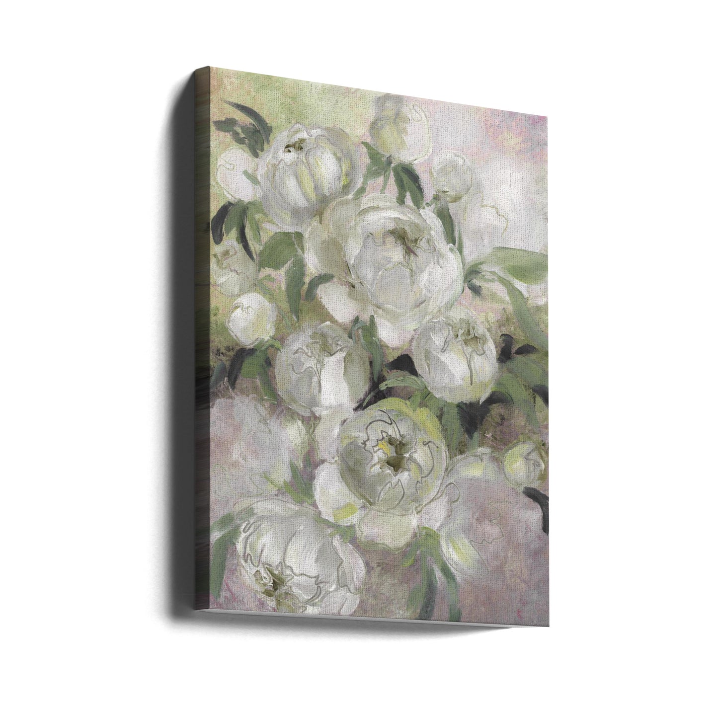 Sorgliga måleriska blommor i grönt | Canvas