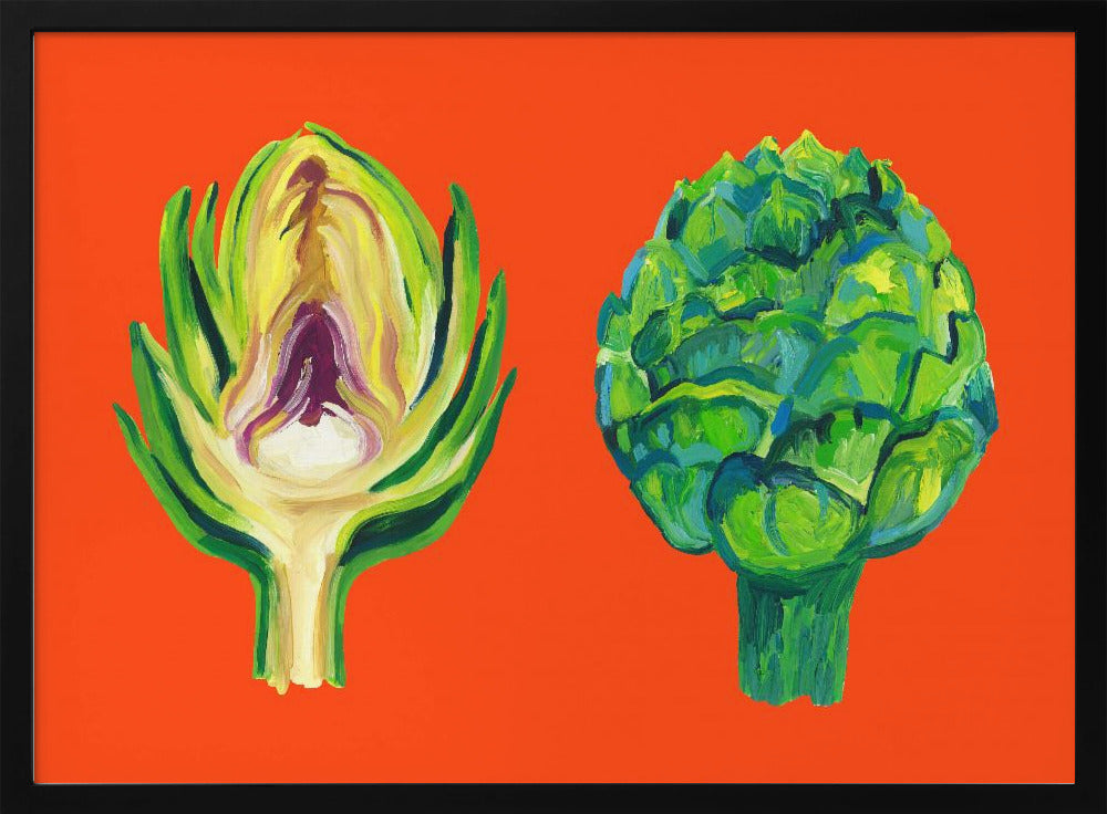 Artischocken auf Orange | Poster - Kunstdruck