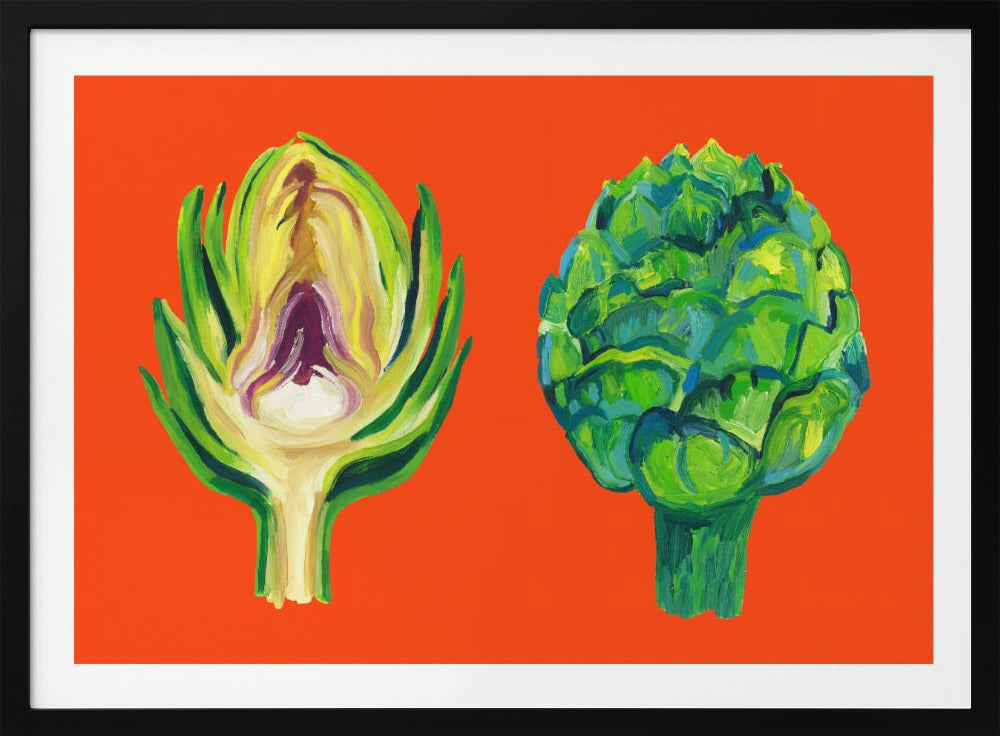 Artischocken auf Orange | Poster - Kunstdruck