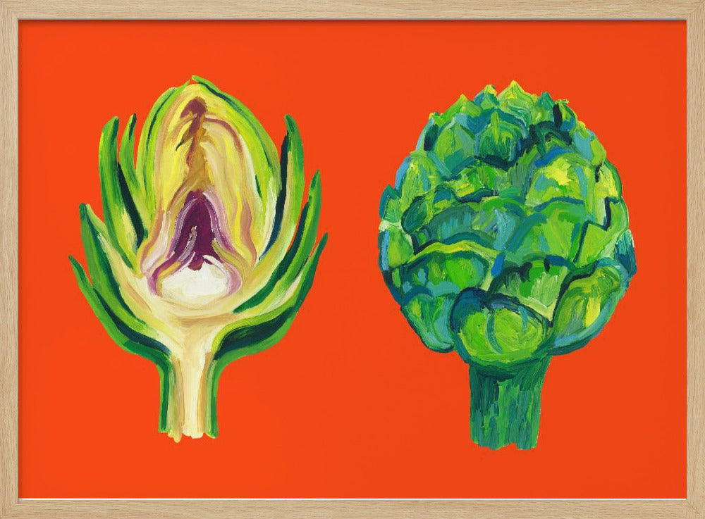 Artischocken auf Orange | Poster - Kunstdruck