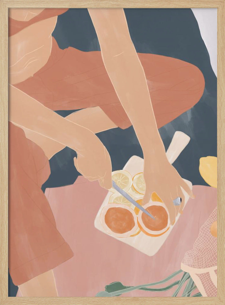 Grapefruits schneiden | Poster - Kunstdruck