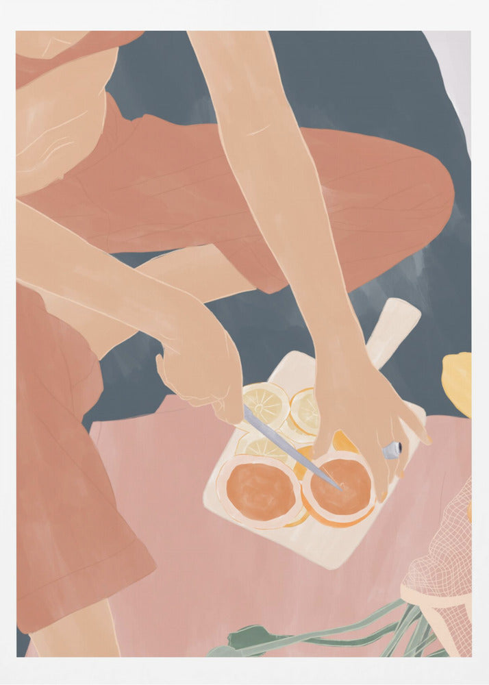 Grapefruits schneiden | Poster - Kunstdruck