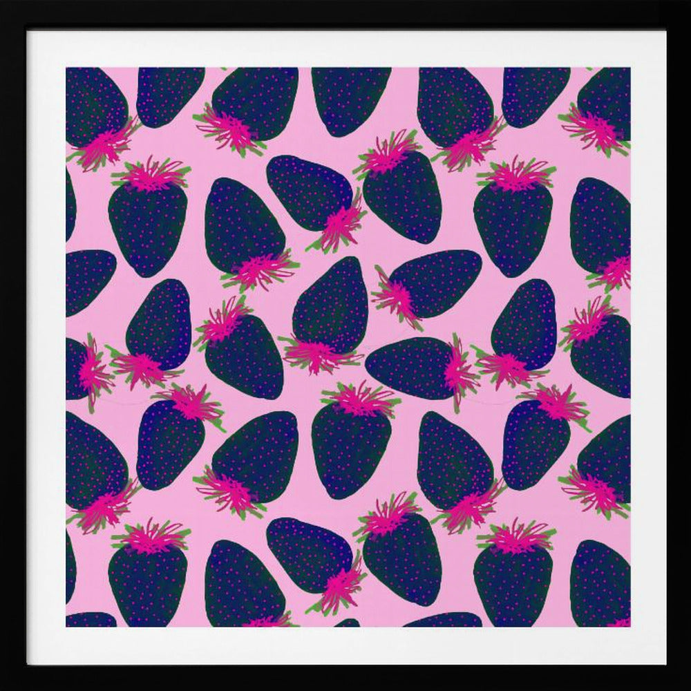 Jordgubbar Frukt Marinblå Rosa På Rosa | Poster
