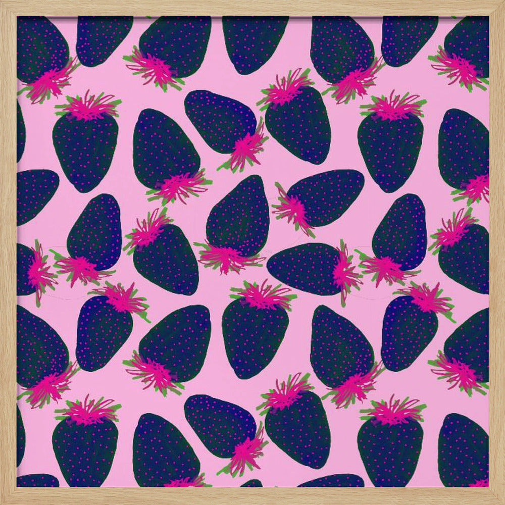 Jordgubbar Frukt Marinblå Rosa På Rosa | Poster