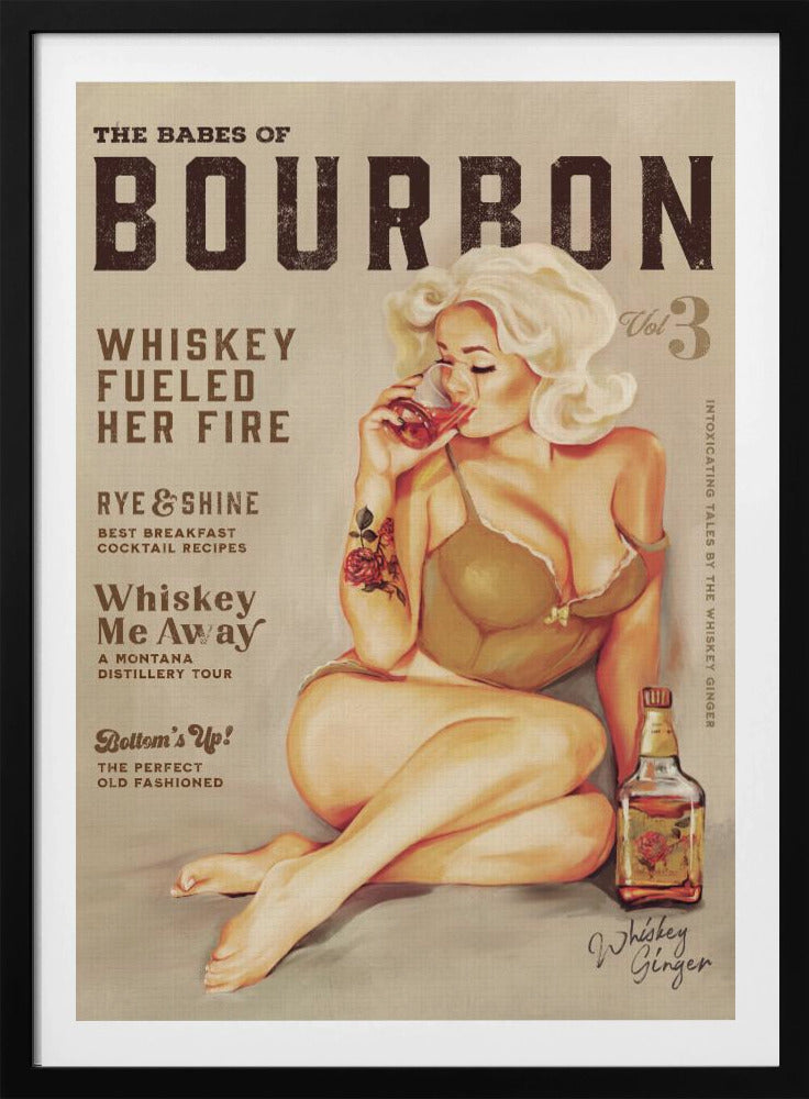 Bourbon Wall Art. Sexy Vintage Pin Up Girl Drinking Whiskey | Poster