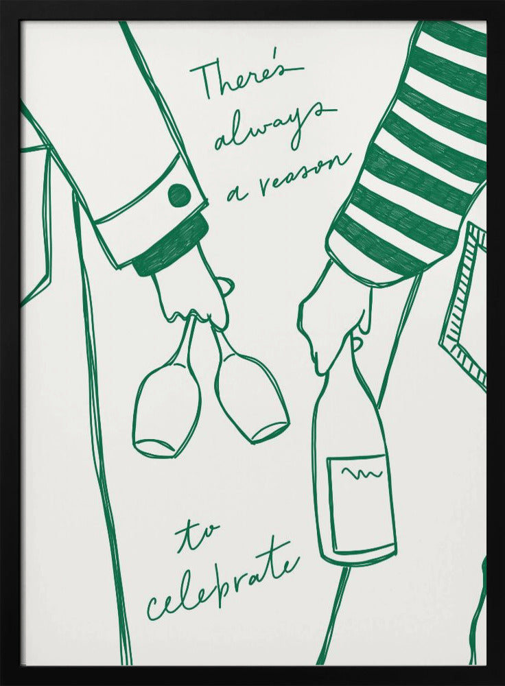 Frau hält Weinflasche und Weinglas (Grün) - Wine Vin Femme Vert | Poster