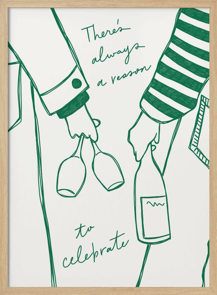 Frau hält Weinflasche und Weinglas (Grün) - Wine Vin Femme Vert | Poster