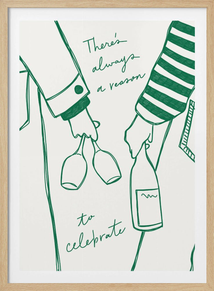 Frau hält Weinflasche und Weinglas (Grün) - Wine Vin Femme Vert | Poster