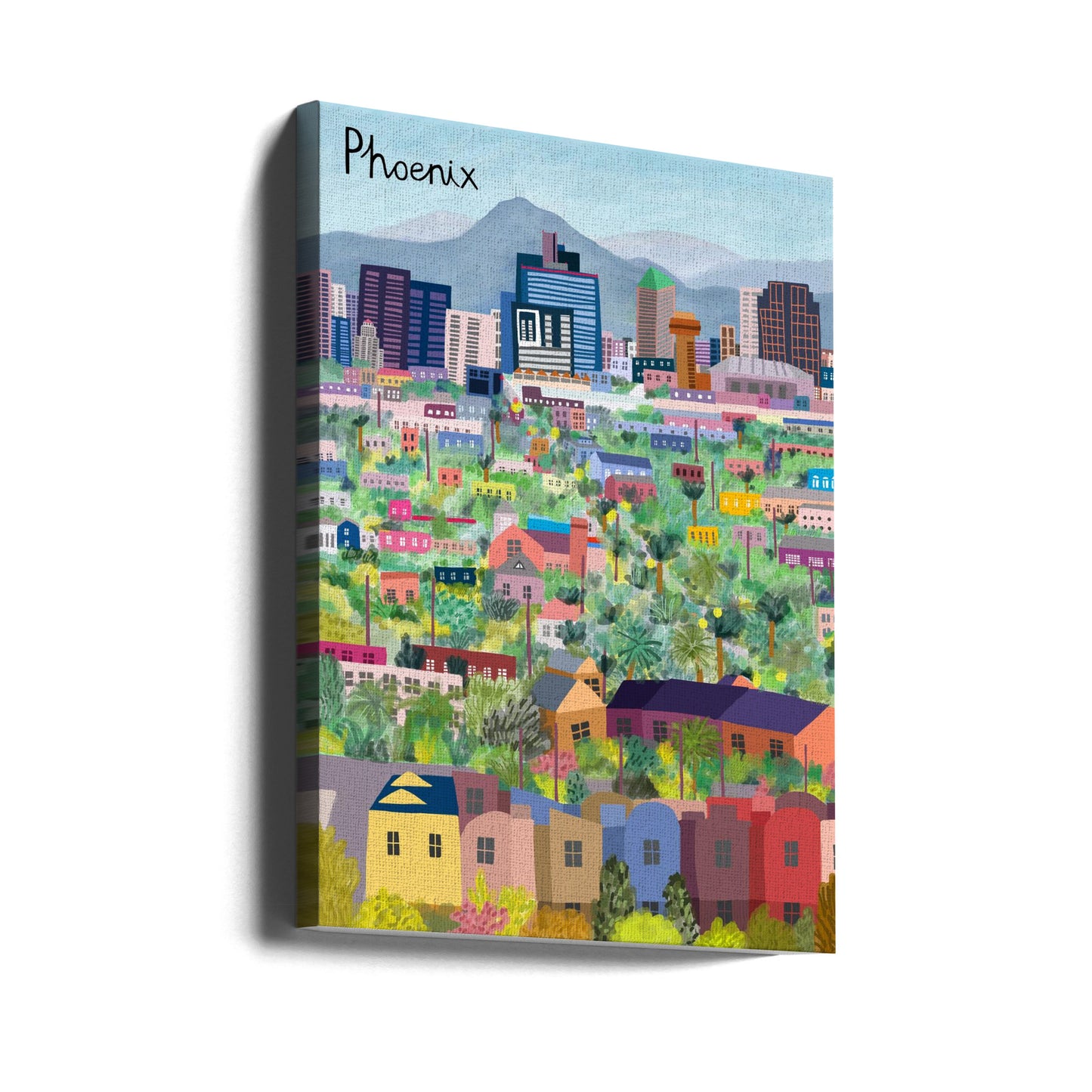 Vista de Phoenix, Arizona, ilustrada por la artista Carla Daly | Impresiones en Lienzo