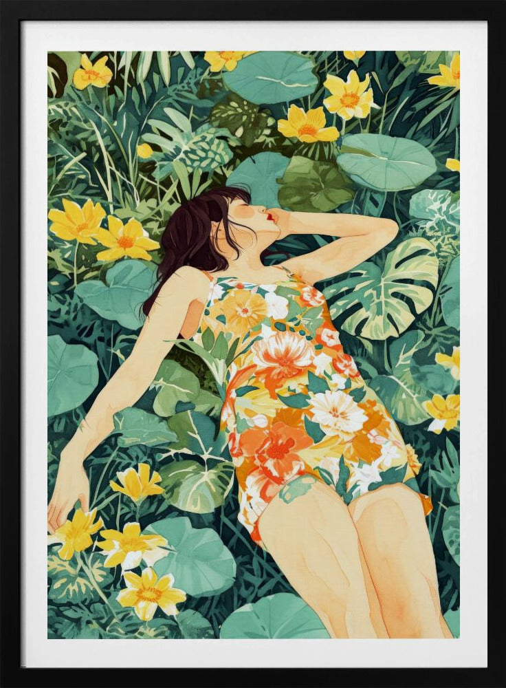 Entspannungszeit Frau und Wiese | Poster