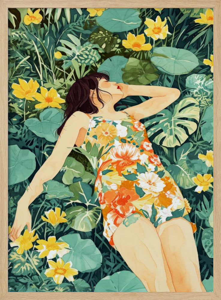 Entspannungszeit Frau und Wiese | Poster