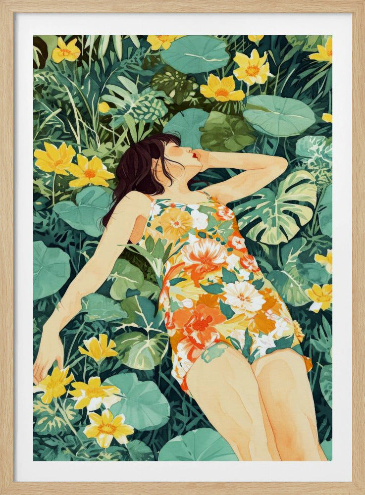 Entspannungszeit Frau und Wiese | Poster