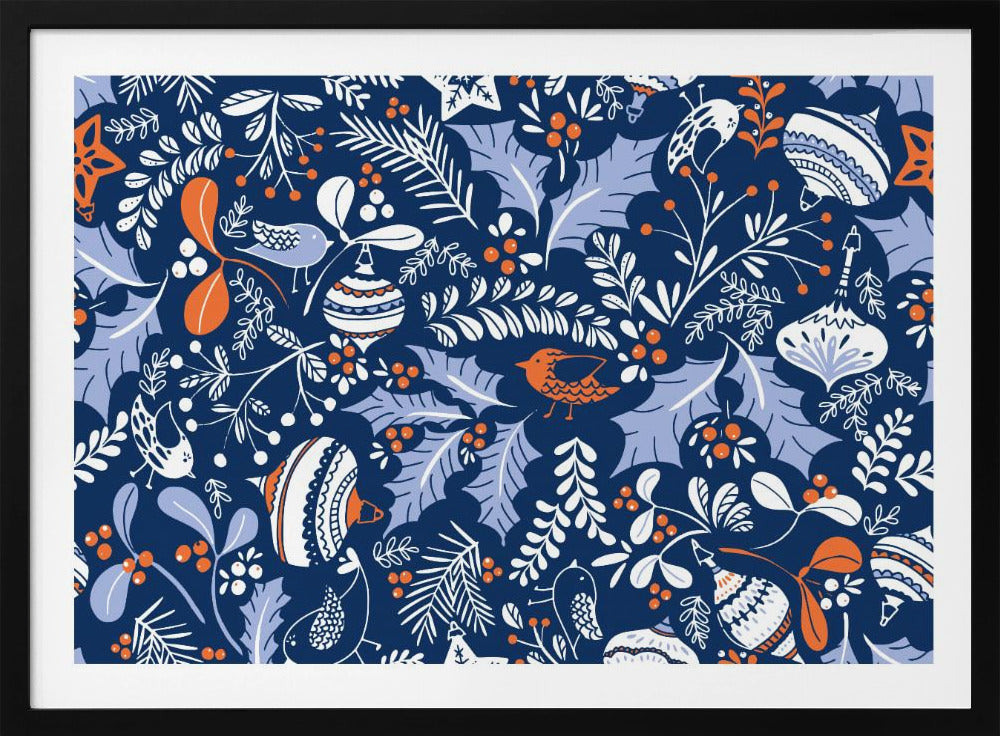 Wonderful ditsy holiday joy blue pattern | Poster