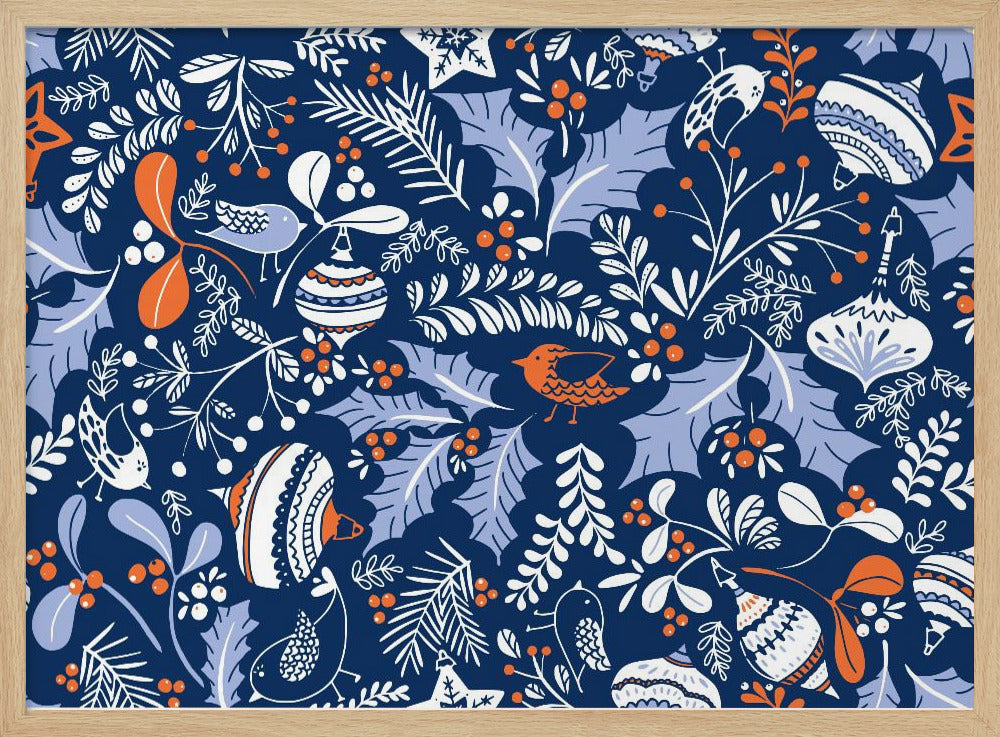 Wonderful ditsy holiday joy blue pattern | Poster