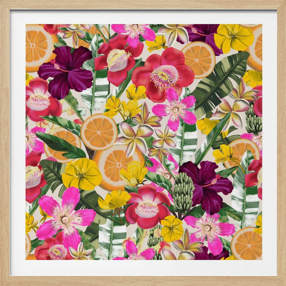 Flowes and Fruits Pattern Black | Poster