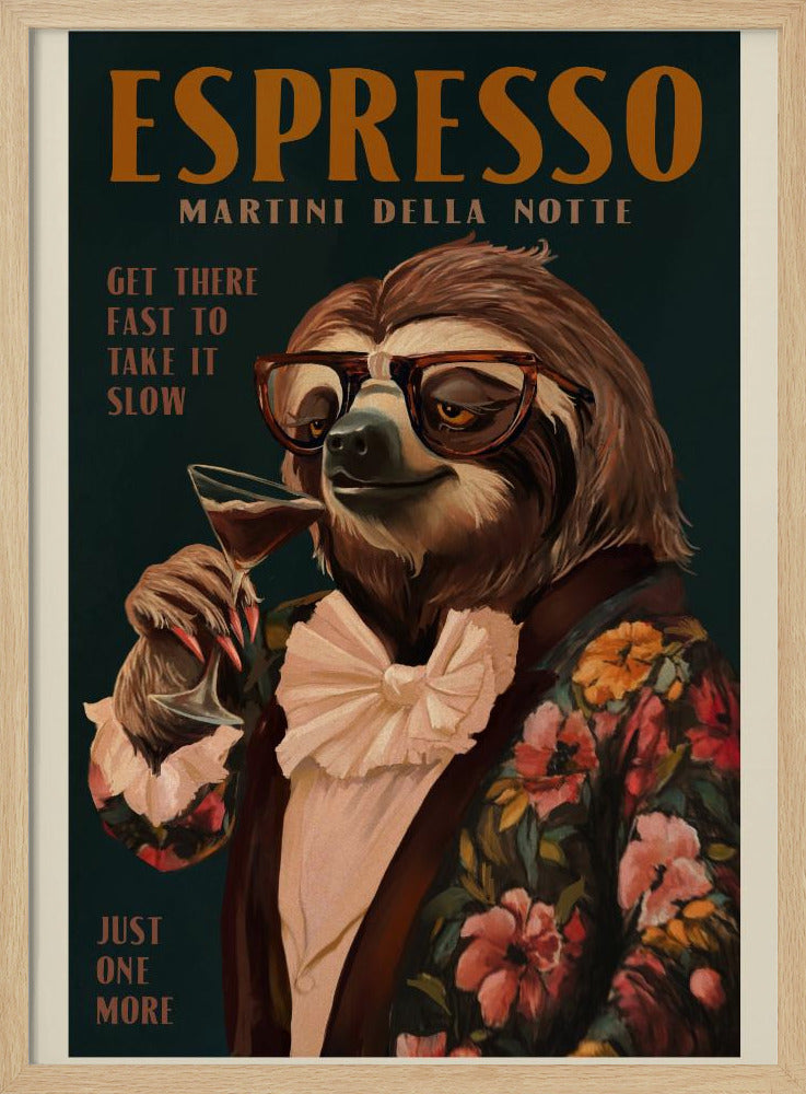 Art Deco Espresso Martini Drinking Sloth | Poster