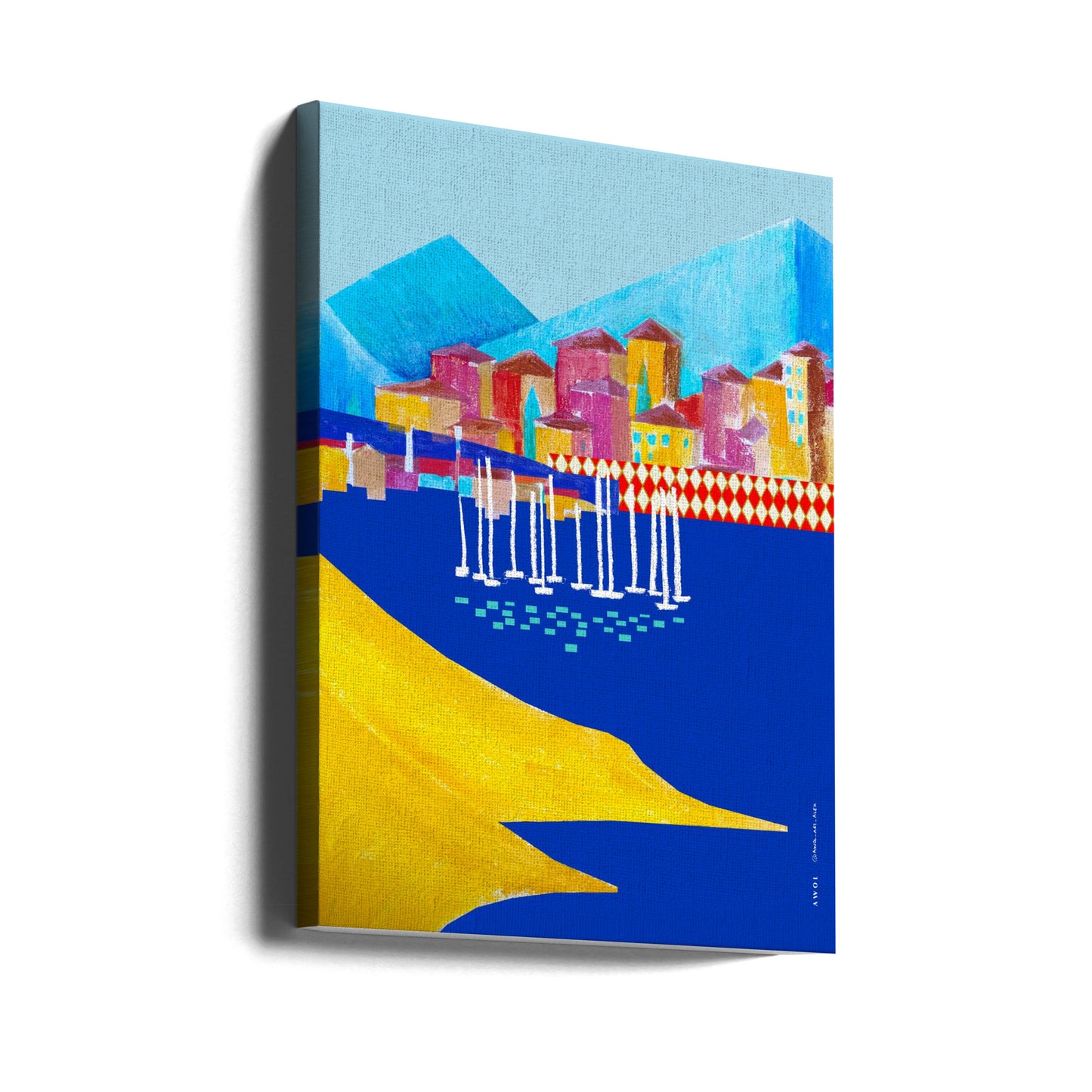 Färgglad hamnstad mellan berg och hav | Canvas