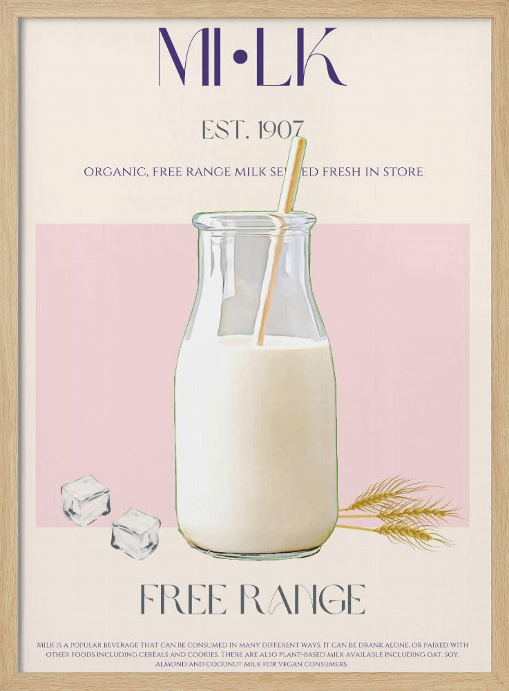 Organic Free Range Milk in a Clear Bottle with Straw | Poster
