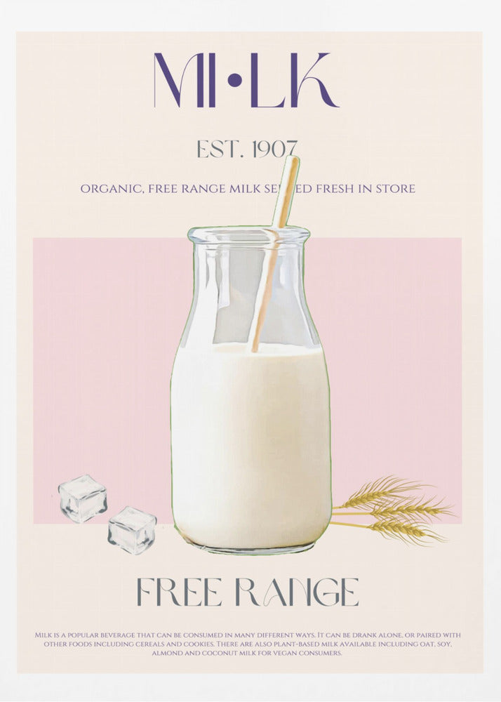 Organic Free Range Milk in a Clear Bottle with Straw | Poster