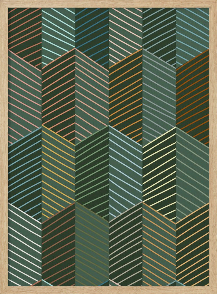 Floral Heritage herringbone forest green pattern | Poster