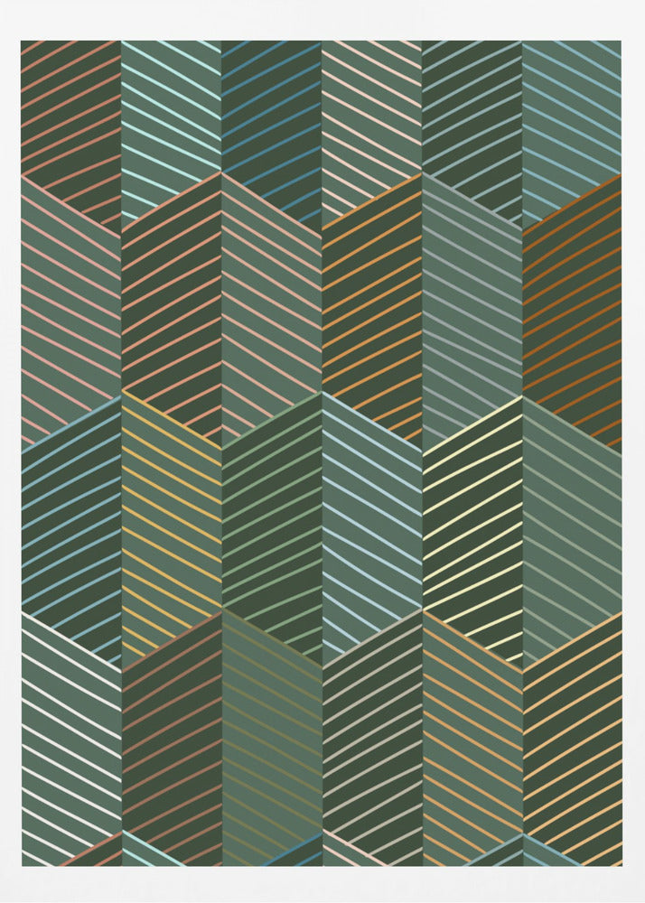 Floral Heritage herringbone forest green pattern | Poster