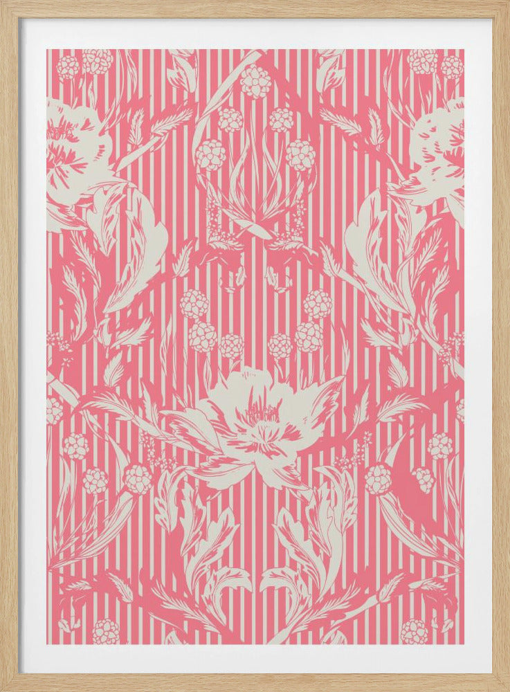 Floral Heritage Morris monochrome stripes raspberry red pattern | Poster