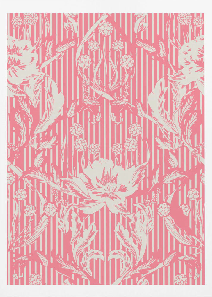 Floral Heritage Morris monochrome stripes raspberry red pattern | Poster