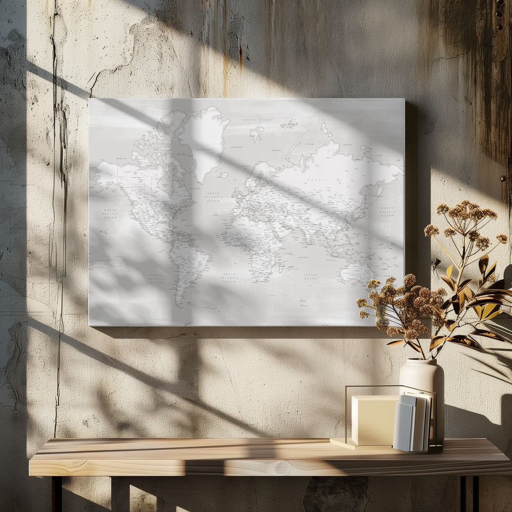 Detaillierte Weltkarte mit Städten, Maeli neutral | Leinwand-Bilder