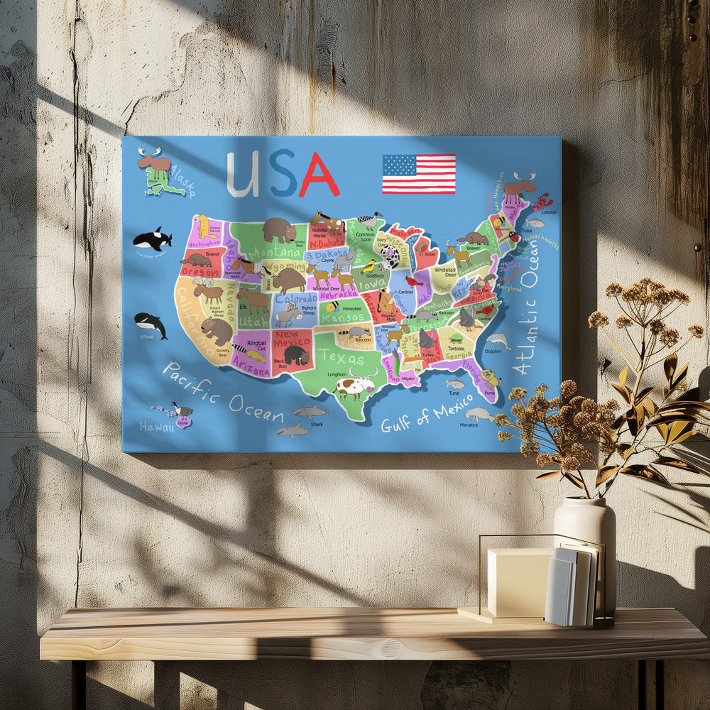 Illustrated Map of United States of America by Carla Daly | Canvas