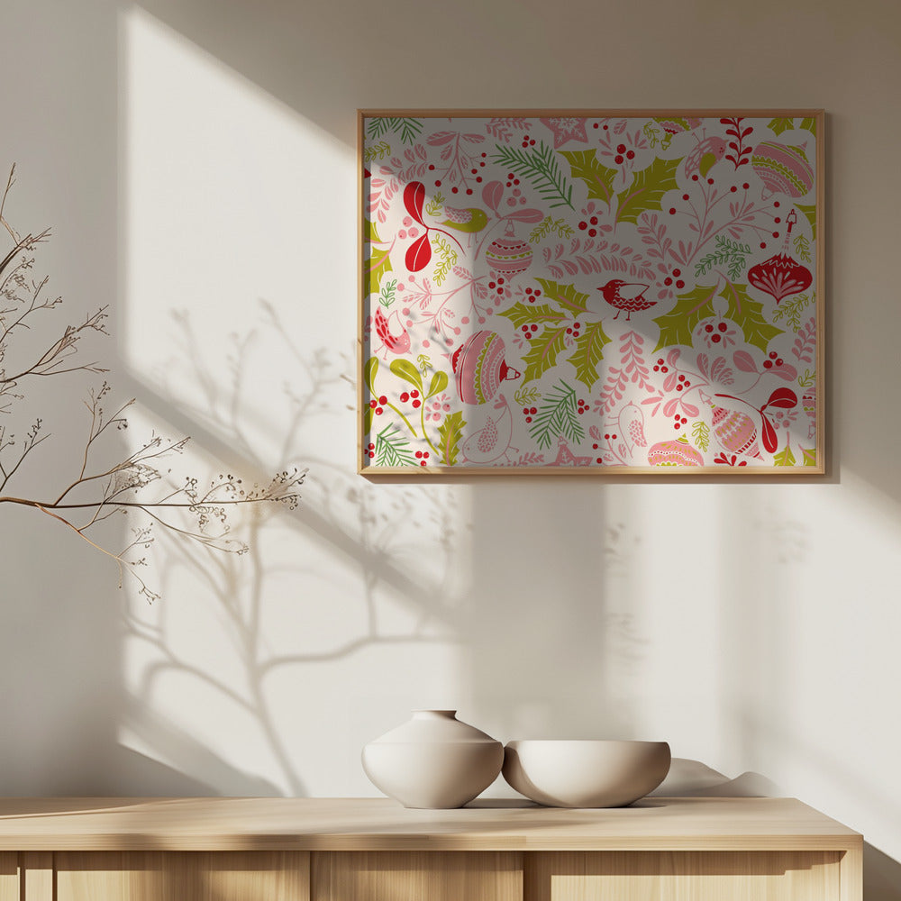 Wonderful ditsy holiday joy pink pattern | Poster