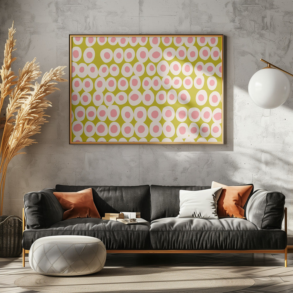 Wunderschönes Muster mit kräftigen Punkten in Rosa und Olivgrün | Poster