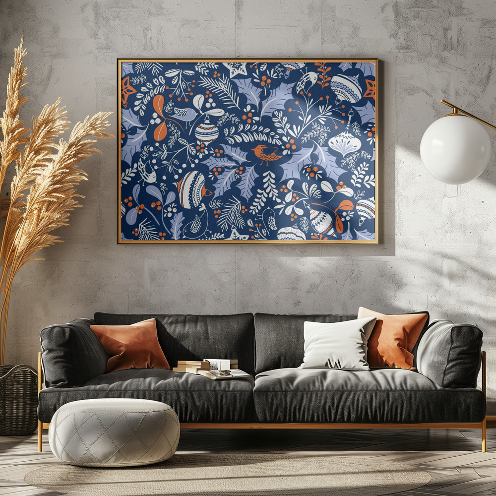 Wonderful ditsy holiday joy blue pattern | Poster