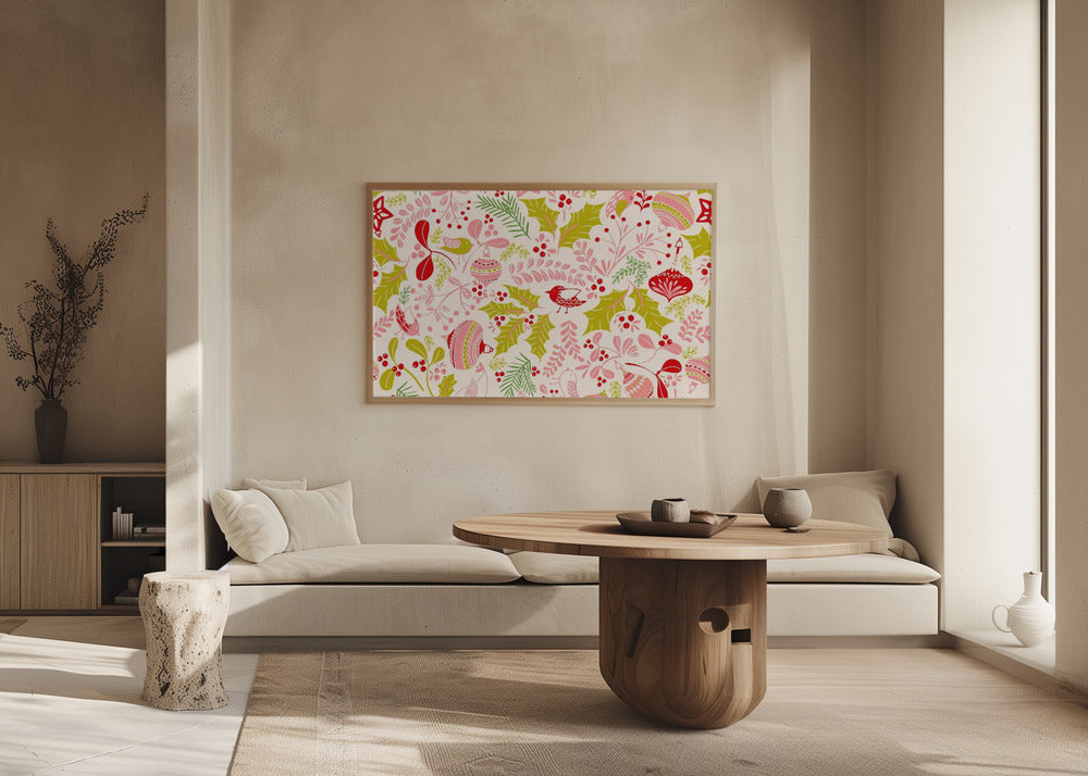 Wonderful ditsy holiday joy pink pattern | Poster