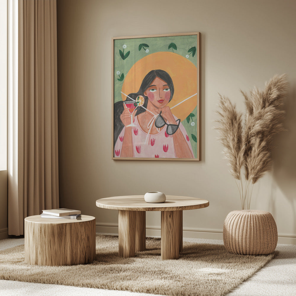 Abstract Modern Bohemian Woman with Cocktail | Poster