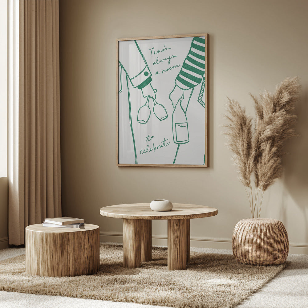 Frau hält Weinflasche und Weinglas (Grün) - Wine Vin Femme Vert | Poster