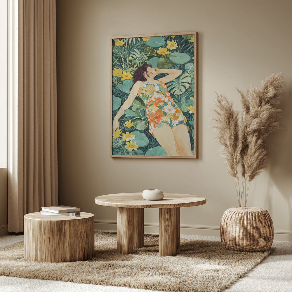 Entspannungszeit Frau und Wiese | Poster