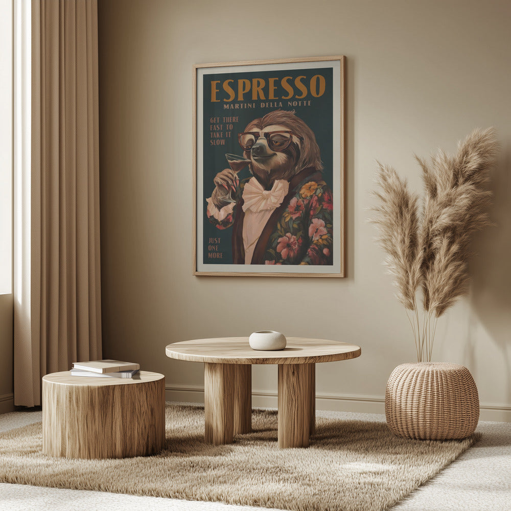 Art Deco Espresso Martini Drinking Sloth | Poster