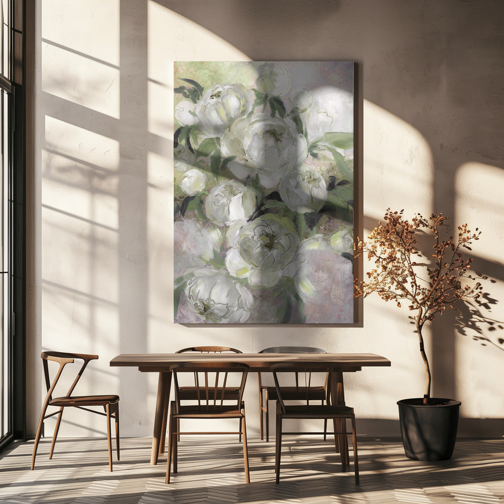 Sorgliga måleriska blommor i grönt | Canvas