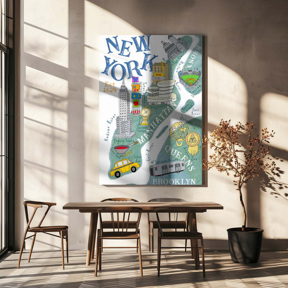 Illustrated Map of New York by Artist Carla Daly | Canvas