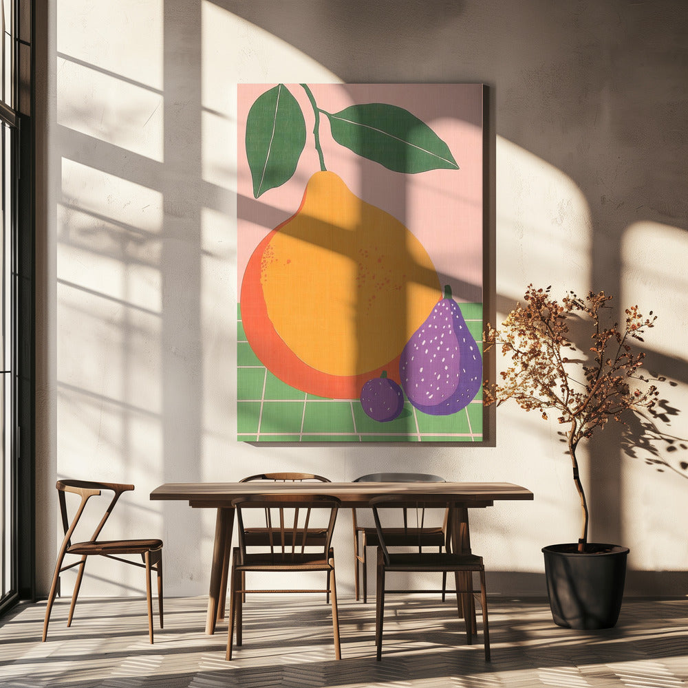 Obstillustration Birne und Feigen | Leinwand