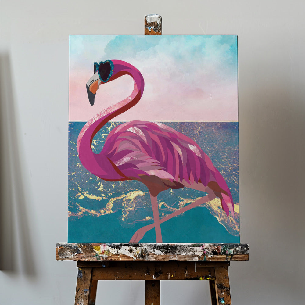 Flamingo tager til stranden | Lærredsbilleder