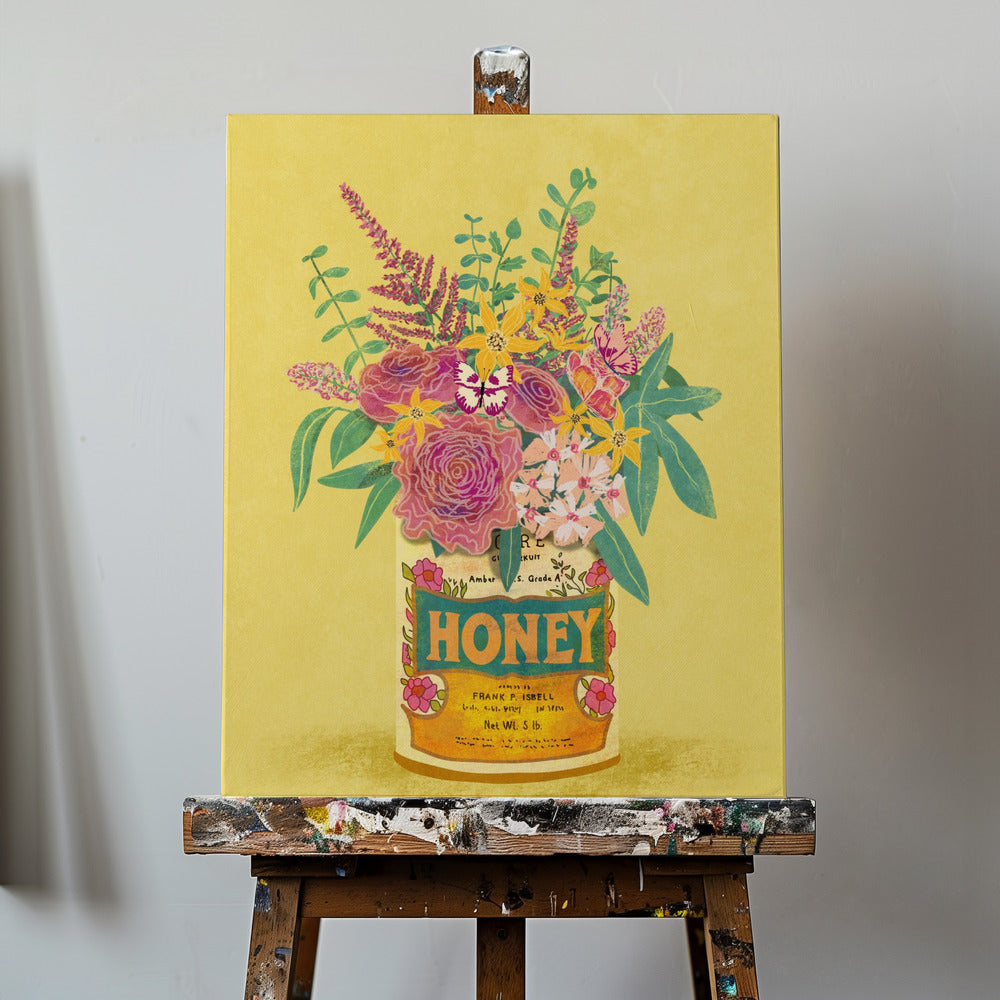 Bloemen in een vintage honingblik | Canvasprints