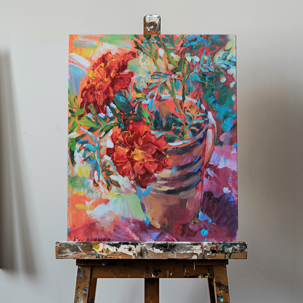 Marigolds in a cup | Canvas