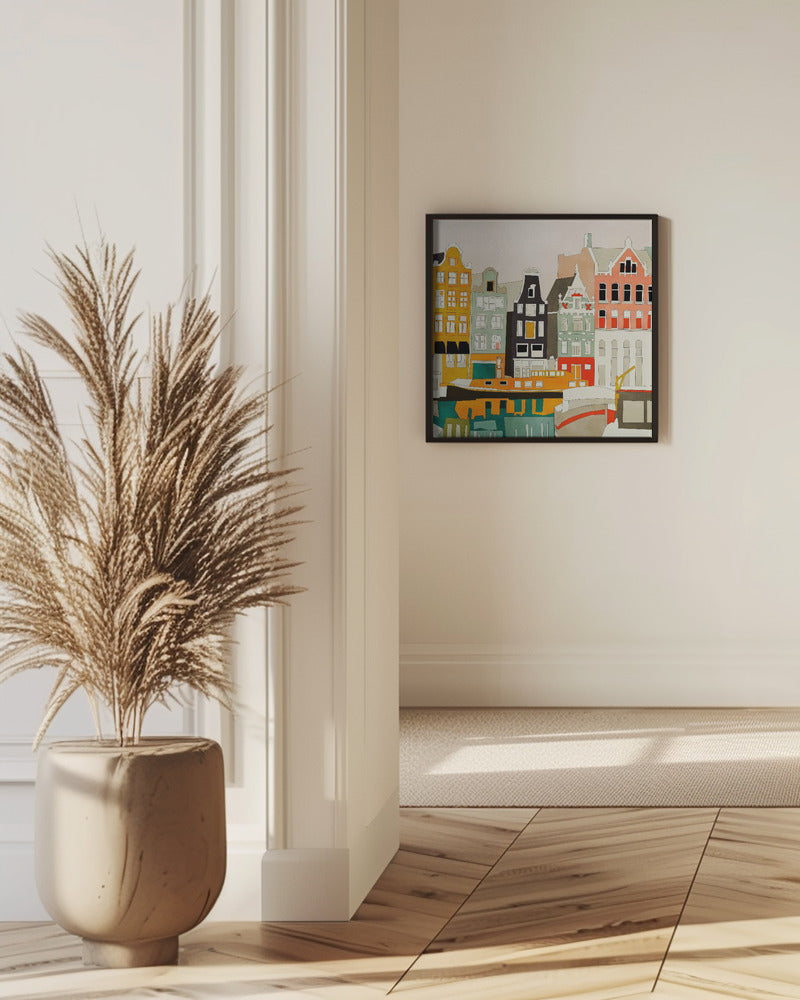 Amsterdamer Häuser mit Schiffen, Ansicht 1 | Poster