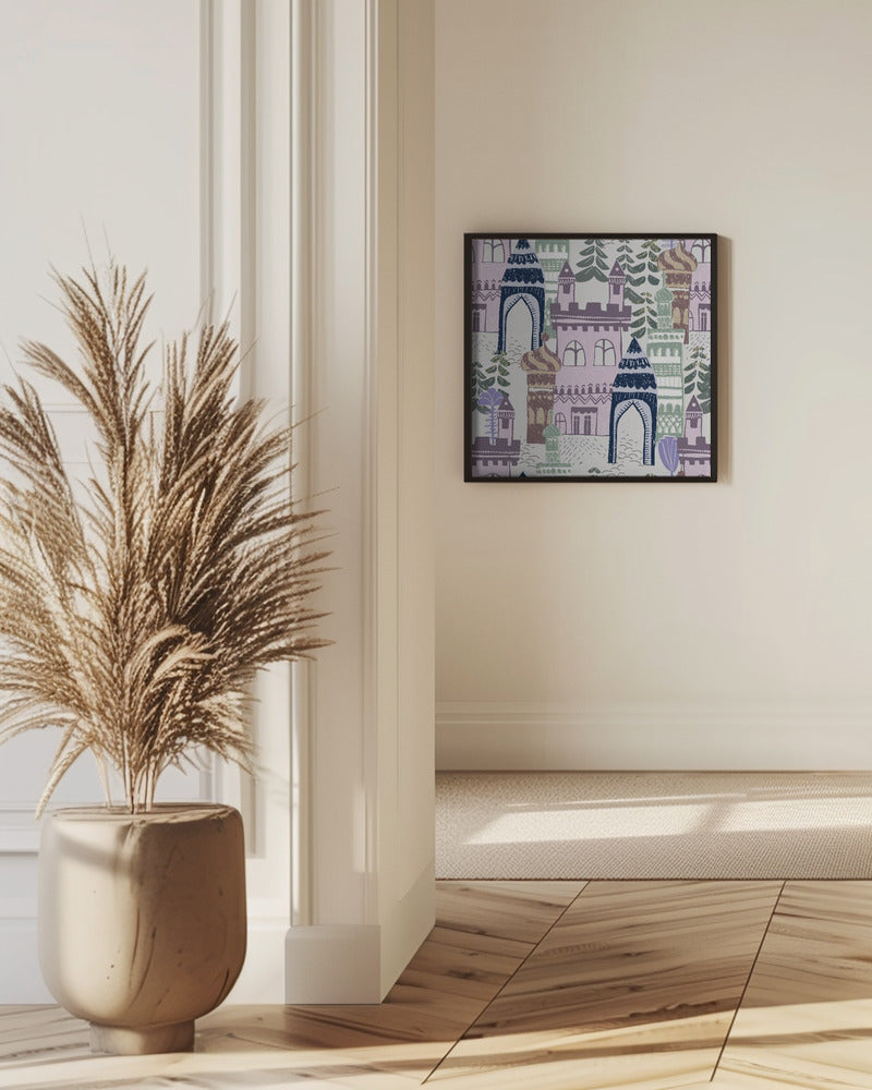 Block print Home castle pattern lilac blue | Poster