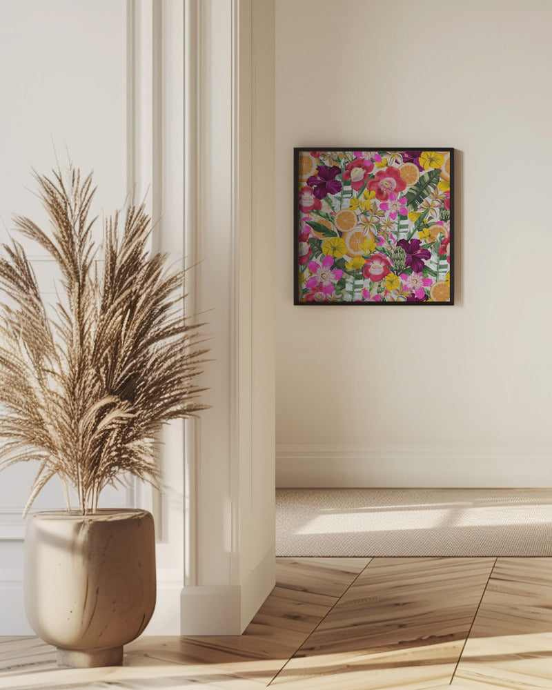Flowes and Fruits Pattern Black | Poster