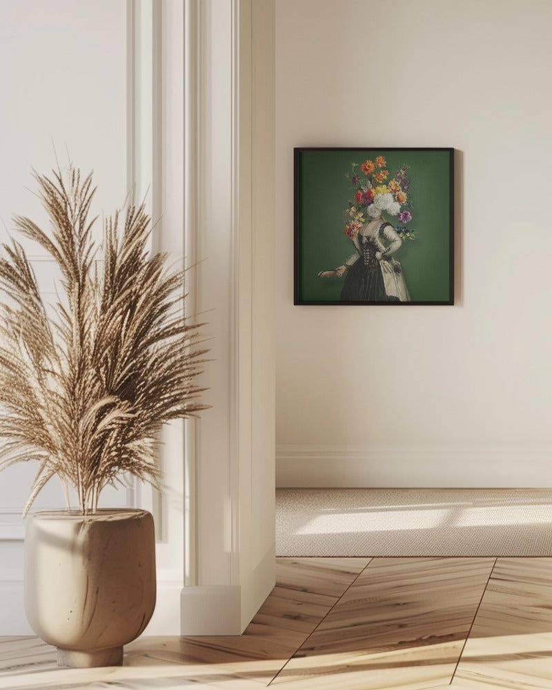 Klassische Porträtmalerei mit lebendigem floralem Element | Poster