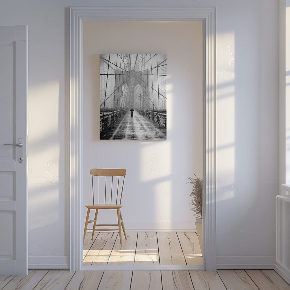 New York Walker in Blizzard - Brooklyn Bridge | Canvas