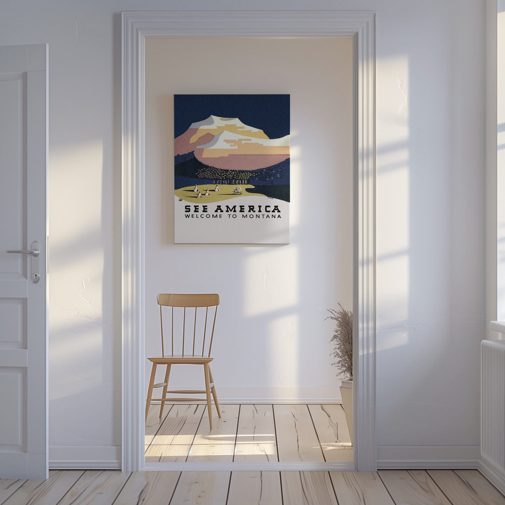 See America. Welcome To Montana (1936) Travel Poster By Richard Halls | Canvas